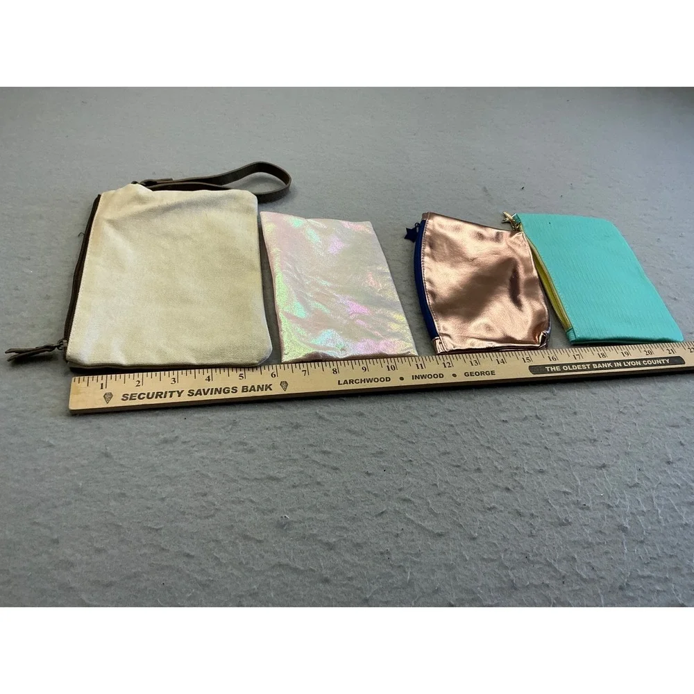 Ipsy Other Brand Makeup Bag Lot 4pc Metallic Canvas Iridescent Pouch Rose Gold